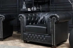 Design Sessel CHESTERFIELD 110cm matt schwarz Knopfheftung Federkern