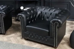Design Sessel CHESTERFIELD 110cm matt schwarz Knopfheftung Federkern