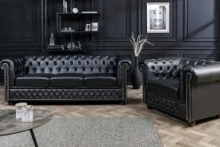 Design Sessel CHESTERFIELD 110cm matt schwarz Knopfheftung Federkern