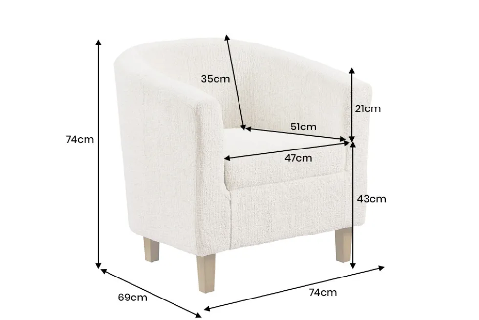 Design Sessel HEMINGWAY beige Bouclé Tweed Soft mit Armlehnen Cocktailsessel