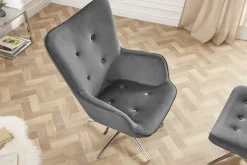 Design Sessel MR. LOUNGER grau chrom Samt höhenverstellbar drehbar Retro