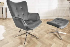 Design Sessel MR. LOUNGER grau chrom Samt höhenverstellbar drehbar Retro