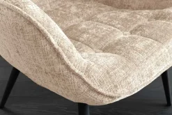 Design Sessel SCANDINAVIA champagner Chenille Cremona schwarz Metall mit Armlehne