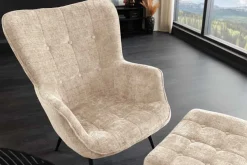 Design Sessel SCANDINAVIA champagner Chenille Cremona schwarz Metall mit Armlehne