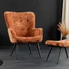 Design Sessel SCANDINAVIA rost braun Chenille Cremona schwarz Metall mit Armlehne