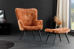 Design Sessel SCANDINAVIA rost braun Chenille Cremona schwarz Metall mit Armlehne