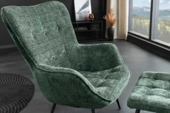Design Sessel SCANDINAVIA grün Chenille Cremona schwarz Metall mit Armlehne