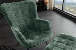 Design Sessel SCANDINAVIA grün Chenille Cremona schwarz Metall mit Armlehne
