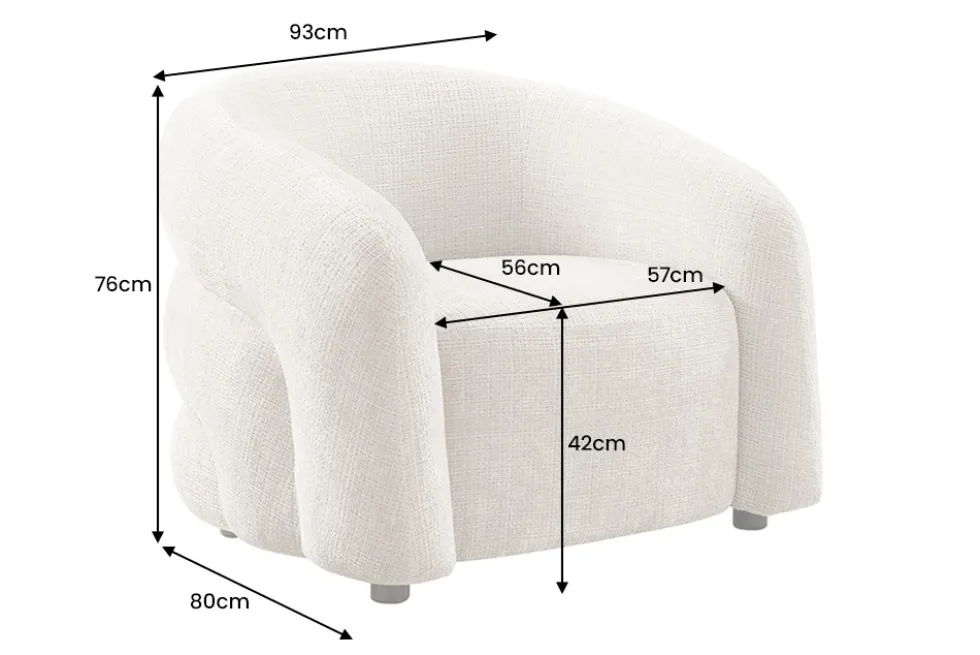 Design Sessel VOGUE 95cm beige Chenille mit Armlehnen und Nosagfederung