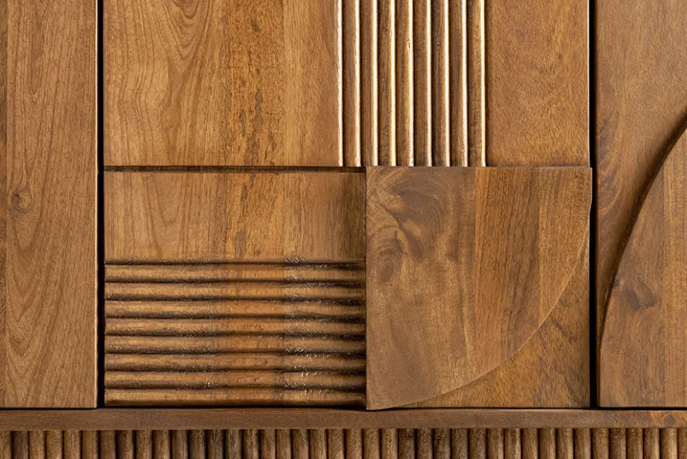 Design Sideboard ART DECO 170cm braun smoked Mangoholz massiv 3D-Front