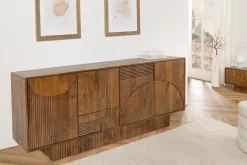 Design Sideboard ART DECO 170cm braun smoked Mangoholz massiv 3D-Front