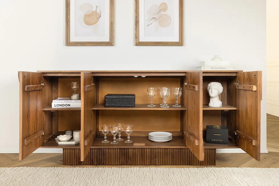 Design Sideboard ART DECO 170cm braun smoked Mangoholz massiv 3D-Front