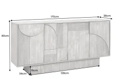 Design Sideboard ART DECO 170cm braun smoked Mangoholz massiv 3D-Front