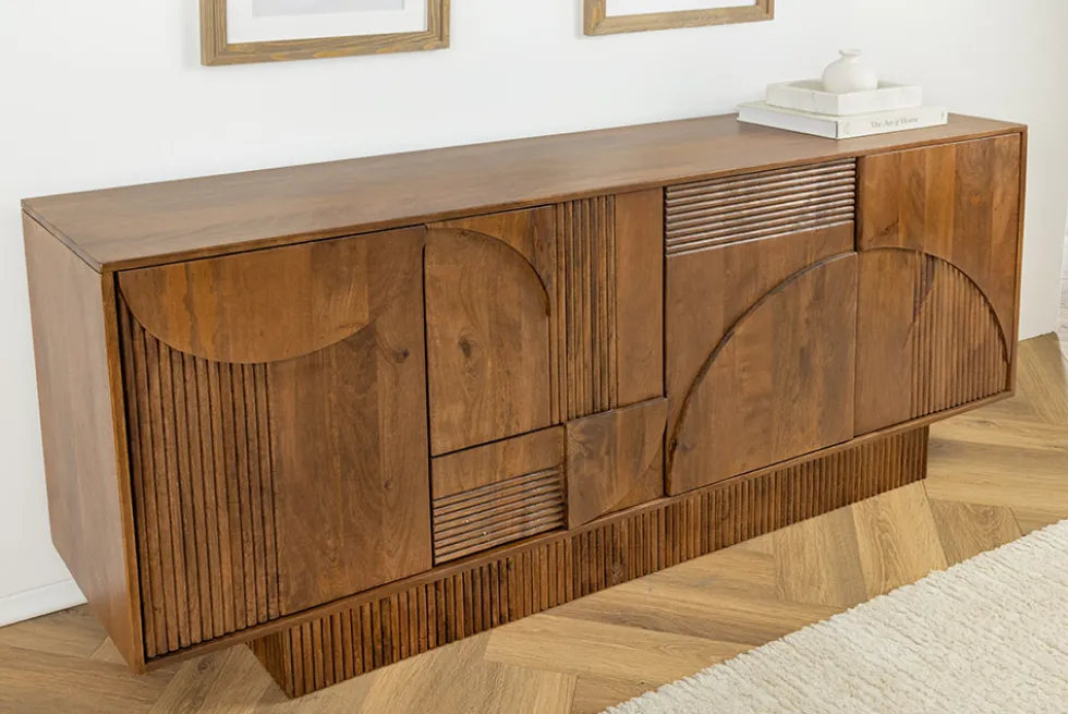 Design Sideboard ART DECO 170cm braun smoked Mangoholz massiv 3D-Front