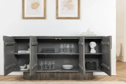 Design Sideboard ART DECO 170cm grau smoked Mangoholz massiv 3D-Front