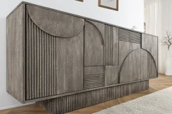 Design Sideboard ART DECO 170cm grau smoked Mangoholz massiv 3D-Front