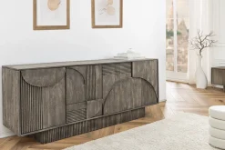 Design Sideboard ART DECO 170cm grau smoked Mangoholz massiv 3D-Front