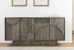 Design Sideboard ART DECO 170cm grau smoked Mangoholz massiv 3D-Front