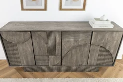 Design Sideboard ART DECO 170cm grau smoked Mangoholz massiv 3D-Front
