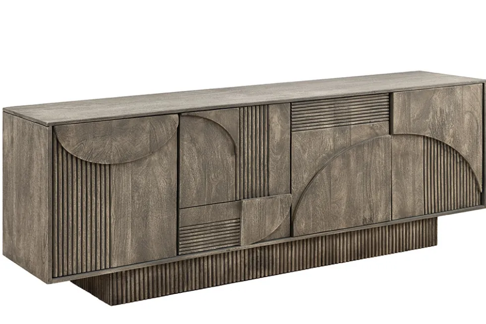 Design Sideboard ART DECO 170cm grau smoked Mangoholz massiv 3D-Front