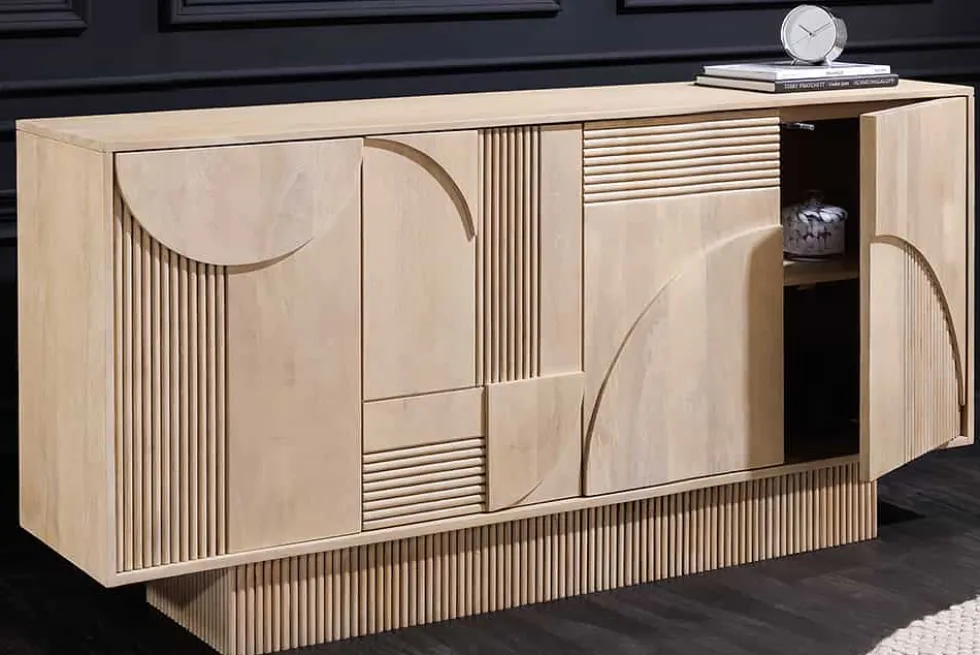 Design Sideboard ART DECO 170cm weiß gekälkt Mangoholz massiv 3D-Front