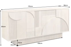 Design Sideboard ART DECO 170cm weiß gekälkt Mangoholz massiv 3D-Front