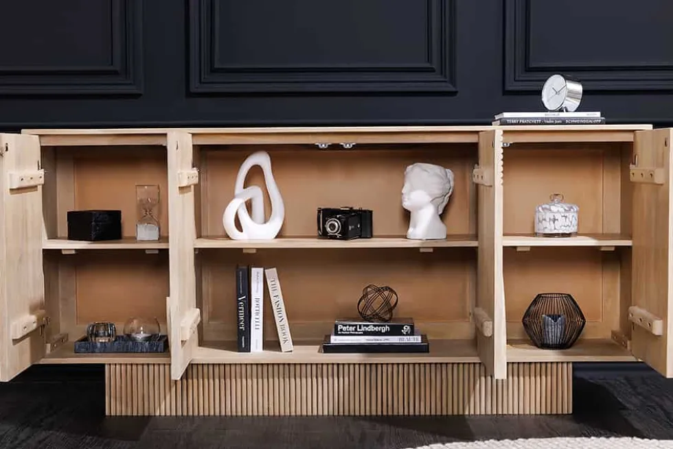 Design Sideboard ART DECO 170cm weiß gekälkt Mangoholz massiv 3D-Front