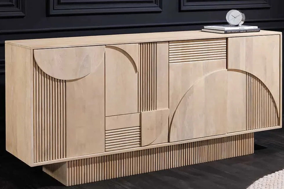 Design Sideboard ART DECO 170cm weiß gekälkt Mangoholz massiv 3D-Front