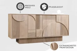 Design Sideboard ART DECO 170cm weiß gekälkt Mangoholz massiv 3D-Front
