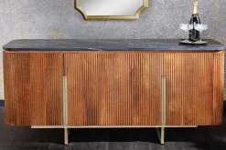 Design Sideboard GATSBY 160cm braun gold Mangoholz Marmor Metallgestell