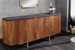 Design Sideboard GATSBY 160cm braun gold Mangoholz Marmor Metallgestell