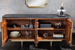 Design Sideboard GATSBY 160cm braun gold Mangoholz Marmor Metallgestell