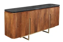Design Sideboard GATSBY 160cm braun gold Mangoholz Marmor Metallgestell