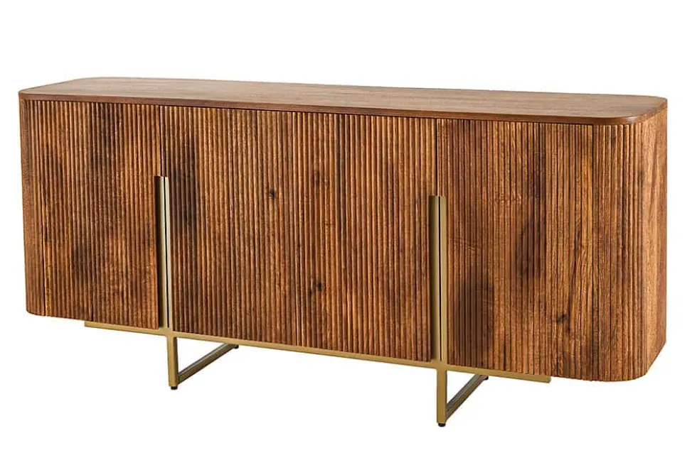 Design Sideboard GATSBY 160cm braun mattgold Mangoholz Retro