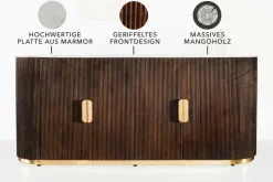 Design Sideboard GATSBY 170cm braun gold Mangoholz weiße Marmorplatte