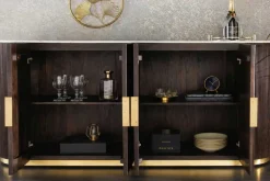 Design Sideboard GATSBY 170cm braun gold Mangoholz weiße Marmorplatte