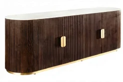 Design Sideboard GATSBY 170cm braun gold Mangoholz weiße Marmorplatte