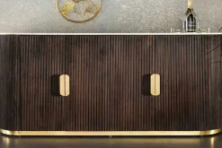Design Sideboard GATSBY 170cm braun gold Mangoholz weiße Marmorplatte