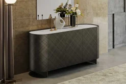Design Sideboard REFLECTION 150cm weiß Keramik Marmor anthrazit 3D Effekt brushed Finish