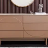 Design Sideboard SAVOY 150cm grau beige greige Keramik Travertin mit sechs Schubladen