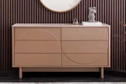 Design Sideboard SAVOY 150cm grau beige greige Keramik Travertin mit sechs Schubladen