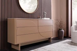 Design Sideboard SAVOY 150cm grau beige greige Keramik Travertin mit sechs Schubladen