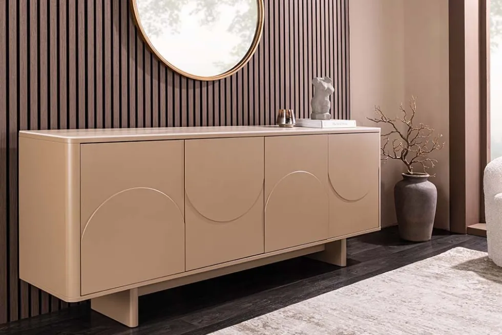 Design Sideboard SAVOY 180cm grau beige greige Travertin Keramik Stauraum 3D-Front