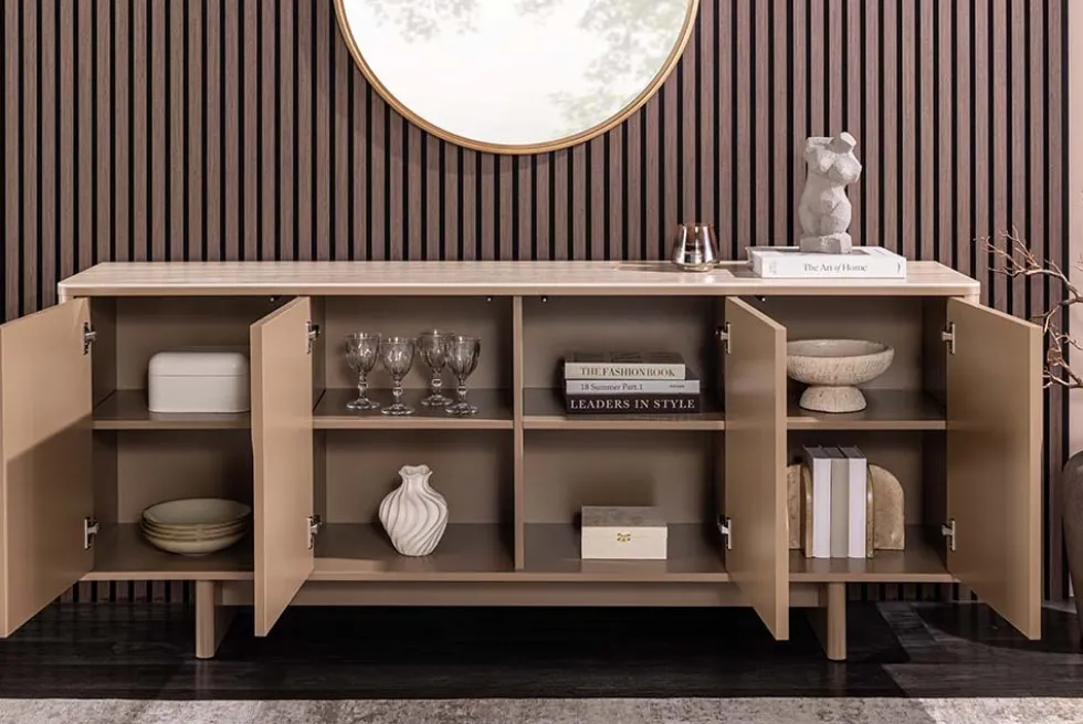 Design Sideboard SAVOY 180cm grau beige greige Travertin Keramik Stauraum 3D-Front
