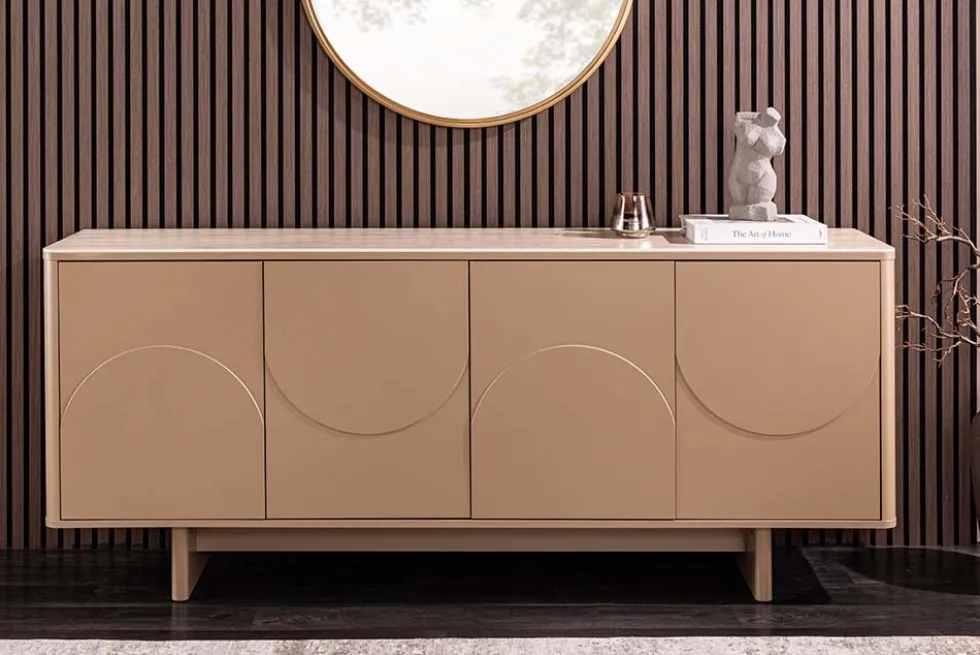 Design Sideboard SAVOY 180cm grau beige greige Travertin Keramik Stauraum 3D-Front