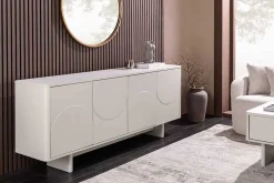 Design Sideboard SAVOY 180cm kaschmir weiß Marmor Keramik mit Stauraum und 3D-Front