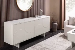 Design Sideboard SAVOY 180cm kaschmir weiß Marmor Keramik mit Stauraum und 3D-Front