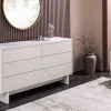 Design Sideboard SAVOY 150cm kaschmir weiß Marmor Keramik mit sechs Schubladen