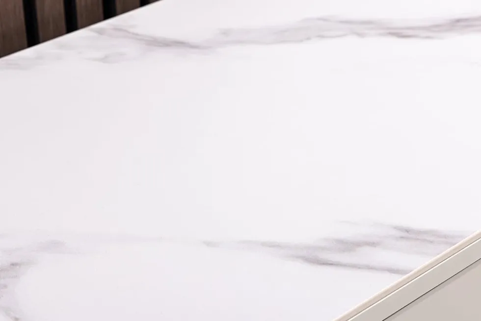 Design Sideboard SAVOY 150cm kaschmir weiß Marmor Keramik mit sechs Schubladen