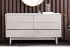 Design Sideboard SAVOY 150cm kaschmir weiß Marmor Keramik mit sechs Schubladen